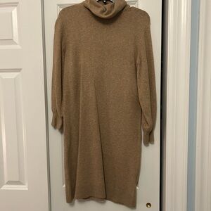 Cozy Tan Turtleneck Sweater Dress